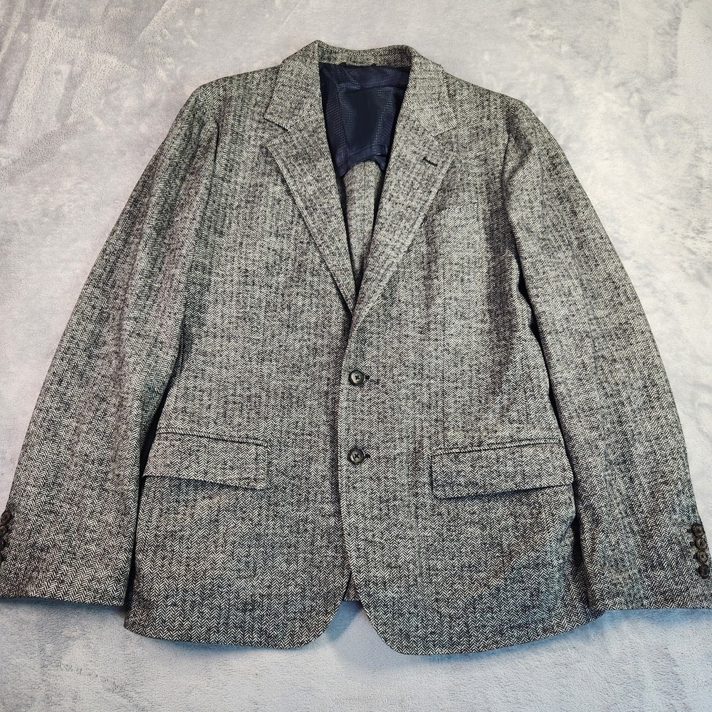 Dolce & Gabbana Mens Black Gray Wool Cotton Herringbone Blazer IT 52 US 42 D&G